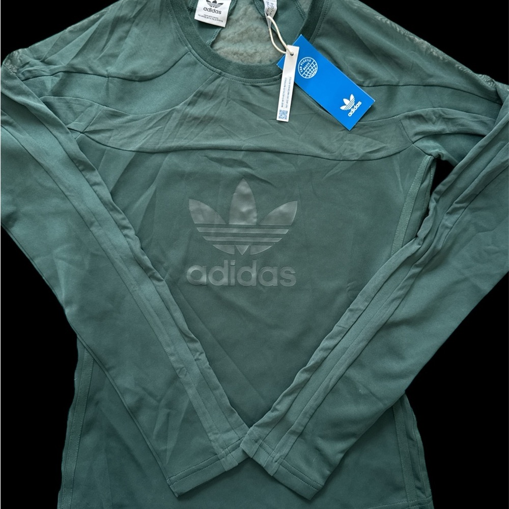 NEW Adidas Green Long Sleeve Mesh Top with Logo
